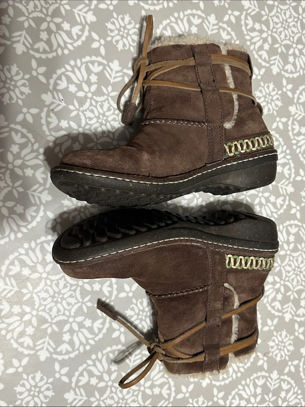 UGG Brown Suede Shearling-Lined Lace-Up Ankle Boots